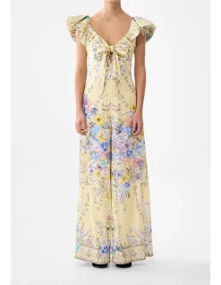 TIE FRONT FRILL SLEEVE JUMPSUIT