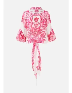TIE FRONT SHIRT WITH SLEEVE FRILL
