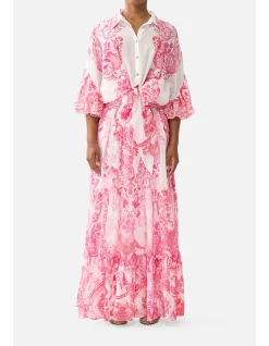 TIE FRONT SHIRT WITH SLEEVE FRILL