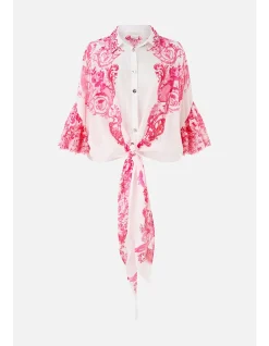 TIE FRONT SHIRT WITH SLEEVE FRILL