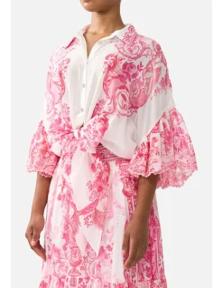 TIE FRONT SHIRT WITH SLEEVE FRILL