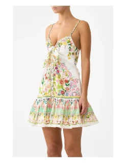 TIE FRONT SHORT DRESS WITH HEM RUFFLE