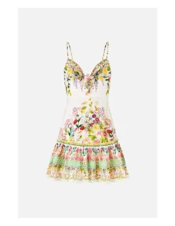 TIE FRONT SHORT DRESS WITH HEM RUFFLE
