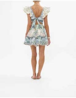 TIERED SHORT DRESS WITH NECK FRILL