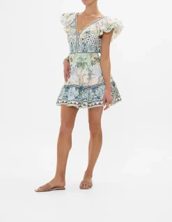 TIERED SHORT DRESS WITH NECK FRILL