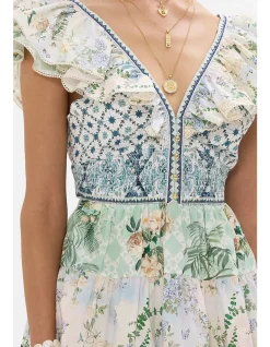 TIERED SHORT DRESS WITH NECK FRILL