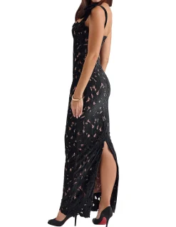 Tiff Black Velvet Lace Maxi Dress