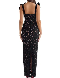 Tiff Black Velvet Lace Maxi Dress