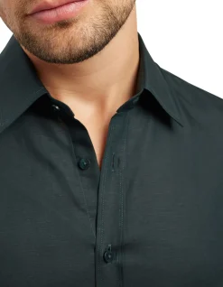 Topstitch Cotton Linen Shirt Navy