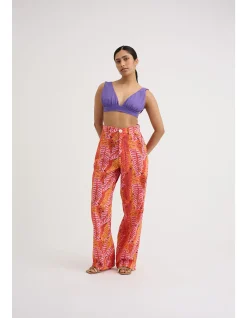 Tropical Print Wide Leg Pants