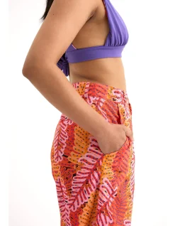 Tropical Print Wide Leg Pants