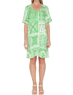 Tropicana Linen Blend V Neck Shift Dress