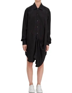 TUXEDO DRAPE SILK SHIRT DRESS