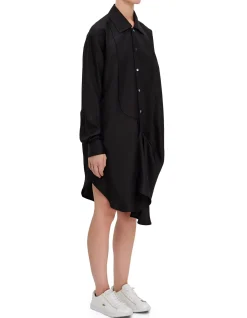 TUXEDO DRAPE SILK SHIRT DRESS