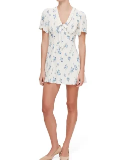 TYRA FLUTTER SLEEVE V NECK MINI DRESS