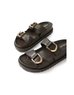 Ully Gold Buckle Leather Slides