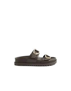 Ully Gold Buckle Leather Slides