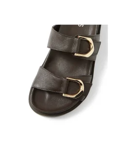 Ully Gold Buckle Leather Slides