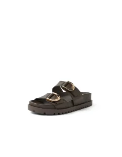 Ully Gold Buckle Leather Slides