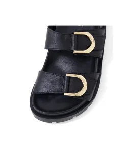 Ully Gold Buckle Platform Leather Slides