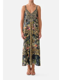 V NECK MIDI SLIP DRESS