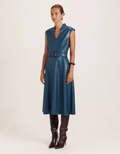 VIV FAUX LEATHER MIDI DRESS
