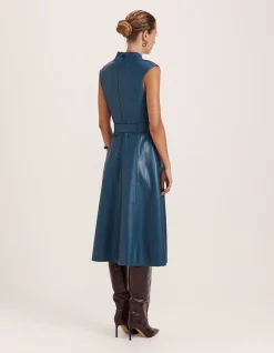 VIV FAUX LEATHER MIDI DRESS