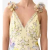 V NECK BIAS SLIP DRESS WITH BACK FRILL