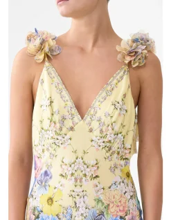 V NECK BIAS SLIP DRESS WITH BACK FRILL