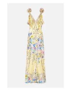 V NECK BIAS SLIP DRESS WITH BACK FRILL