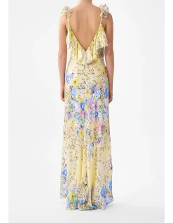 V NECK BIAS SLIP DRESS WITH BACK FRILL