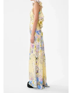 V NECK BIAS SLIP DRESS WITH BACK FRILL
