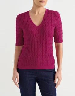 V NECK CABLE TEE