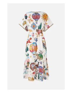 V-NECK EMBROIDERED MIDI DRESS