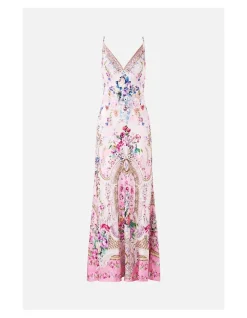 V-NECK LONG BIAS SLIP DRESS WITH TRAIN