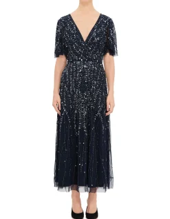 V NECK SS MIDI DRESS