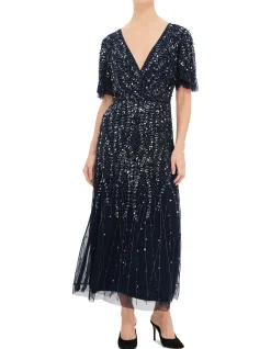 V NECK SS MIDI DRESS