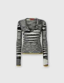 V-NECK SWEATER WITH FLAME PATTERN IN CASHMERE BLEND
