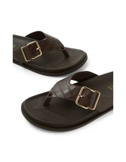 Volute Croc Embossed Buckle Leather Thongs