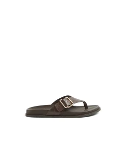 Volute Croc Embossed Buckle Leather Thongs