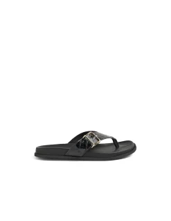 VOLUTE Croc Embossed Buckle Thong Sandals