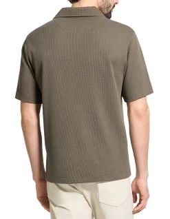 Waffle Short-Sleeve Polo in Cotton