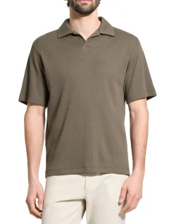 Waffle Short-Sleeve Polo in Cotton