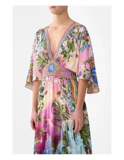 WAISTED DRESS WITH HEM RUFFLE