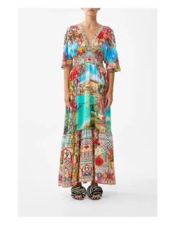 WAISTED DRESS WITH HEM RUFFLE