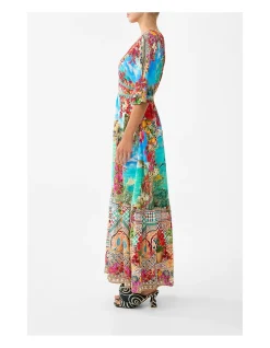WAISTED DRESS WITH HEM RUFFLE