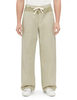 Waist Logo Loose Pants Beige & Military