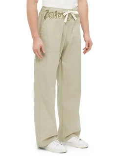 Waist Logo Loose Pants Beige & Military