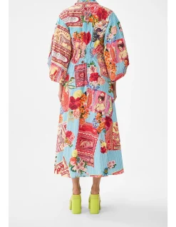 WAIST TIE SHIRT DRESS WITH BUBBLE SLEEVE