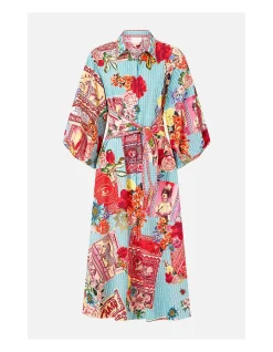 WAIST TIE SHIRT DRESS WITH BUBBLE SLEEVE